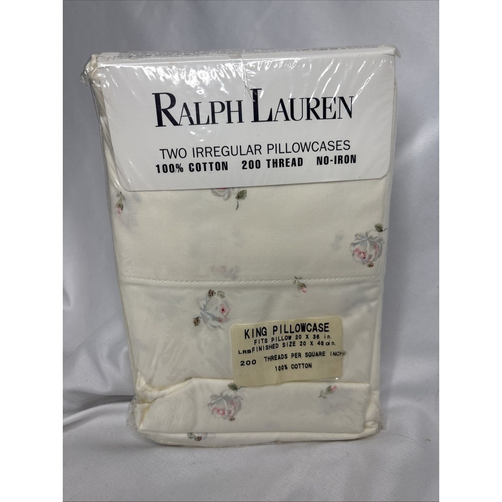 Vtg Ralph Lauren 2 Irregular King Pillowcases Tracy Floral Rose NOS Shabby Chic